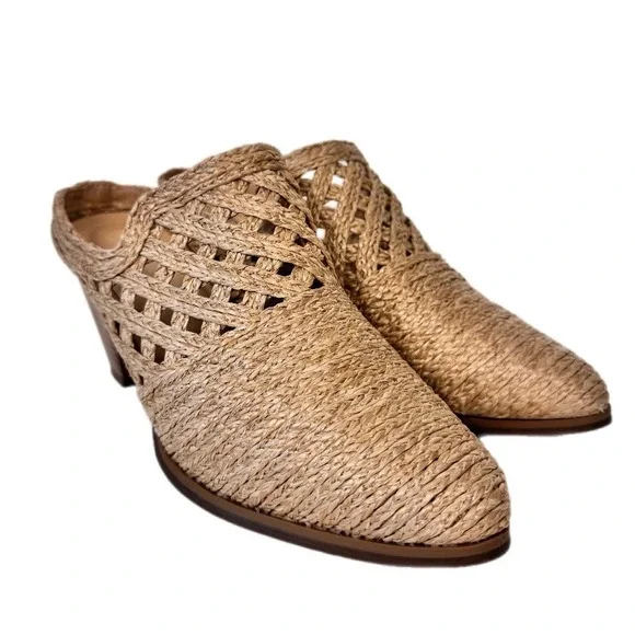 Comfort est. 1946 Woven Mules Women 8W Natural Boho Straw Block Heel Shoes - Picture 2 of 16